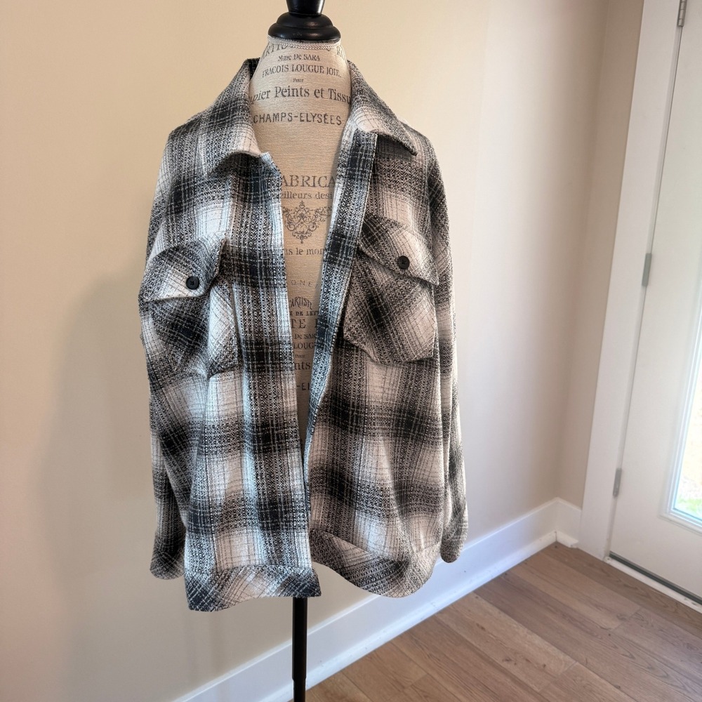Boston Traders Women's Black/White Plaid Shirt Jacket Size XL